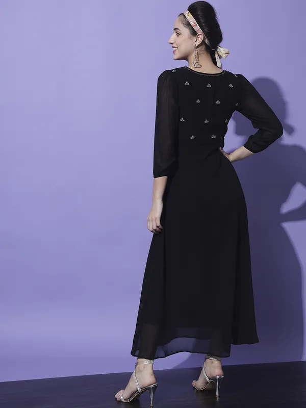 Black_Georgette_Solid::Embroidered_dress