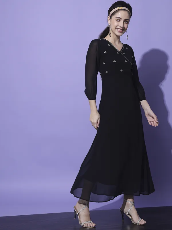 Black_Georgette_Solid::Embroidered_dress