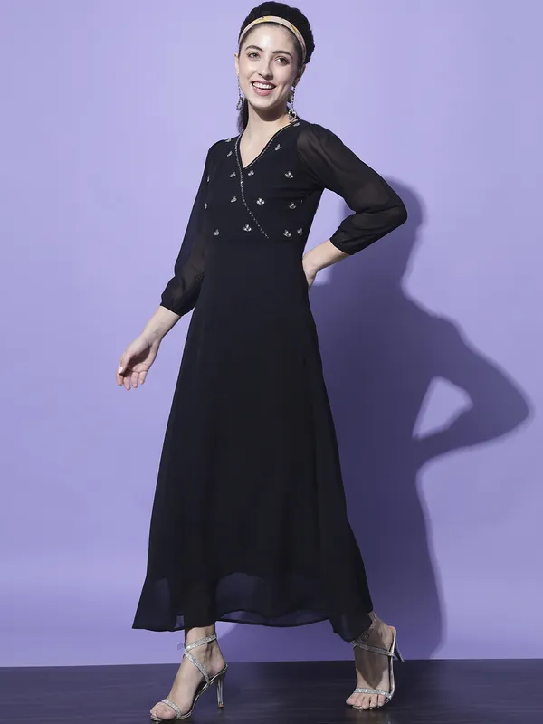 Black_Georgette_Solid::Embroidered_dress