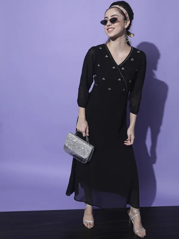 Black_Georgette_Solid::Embroidered_dress