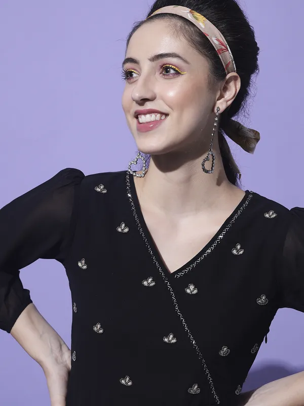 Black_Georgette_Solid::Embroidered_dress