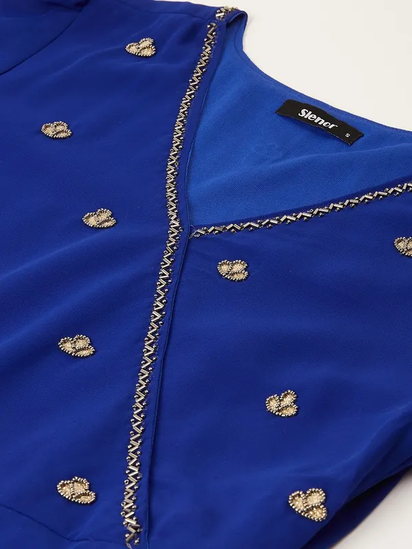 Blue_Georgette_Solid::Embroidered_dress