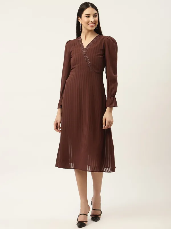 Brown_Georgette_Embellished_dress