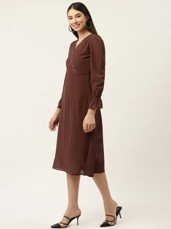 Brown_Georgette_Embellished_dress