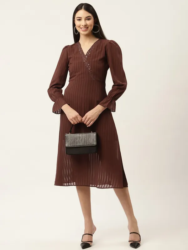 Brown_Georgette_Embellished_dress