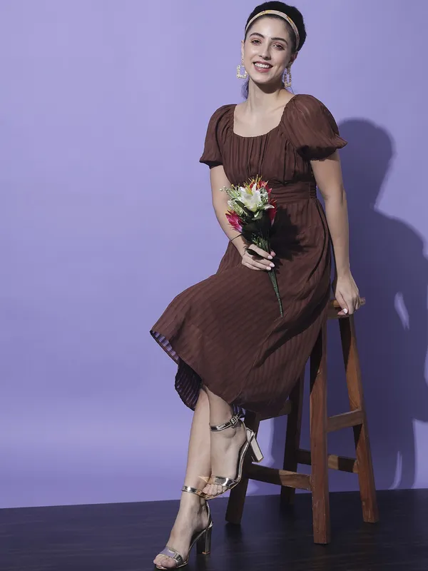 Brown_Georgette_Solid_dress