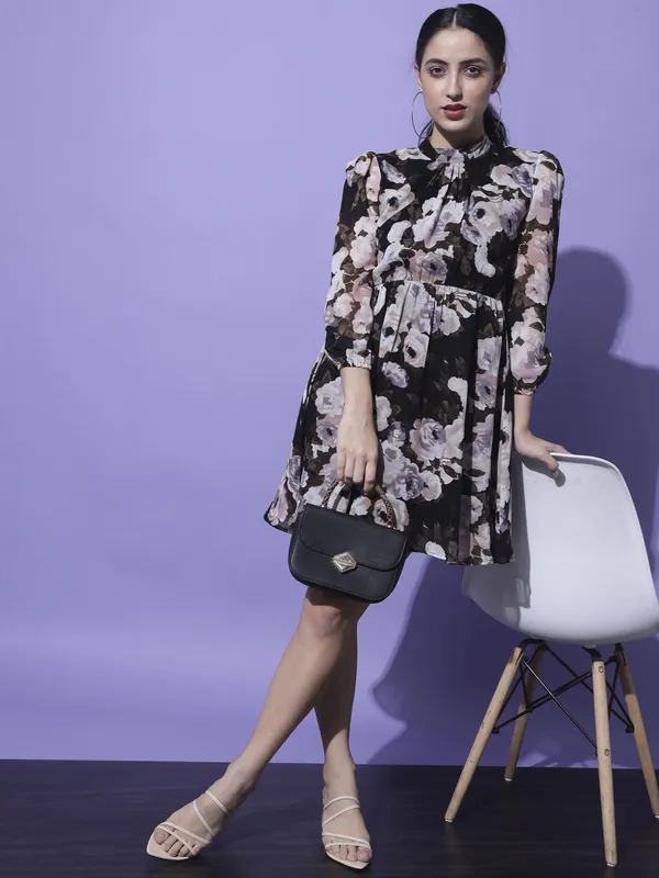 Black_Georgette_Printed_dress