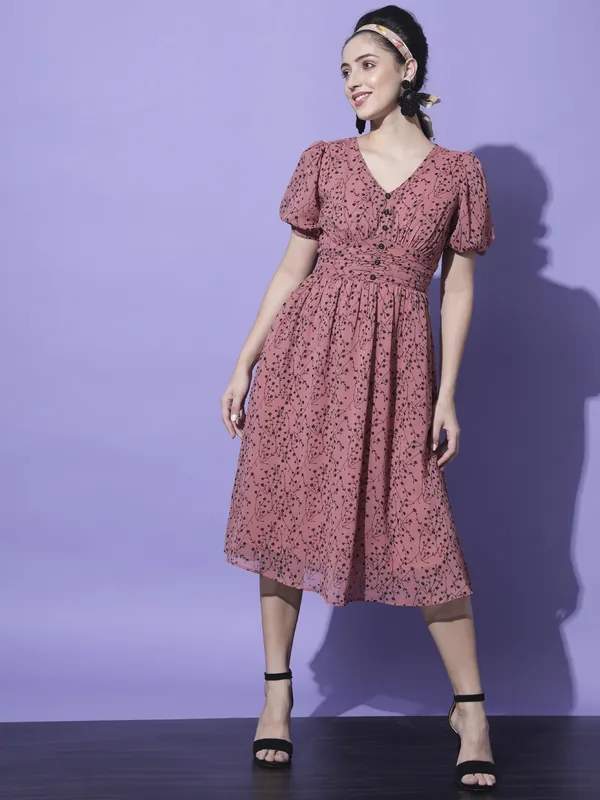 Peach_Georgette_Printed_dress