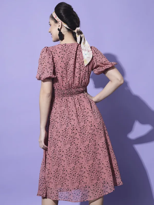 Peach_Georgette_Printed_dress