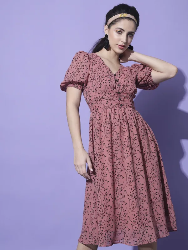 Peach_Georgette_Printed_dress