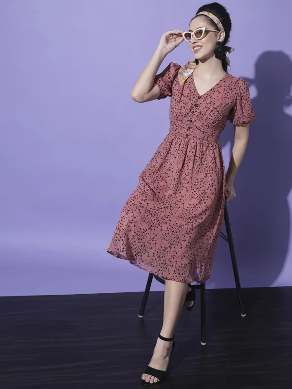 Peach_Georgette_Printed_dress