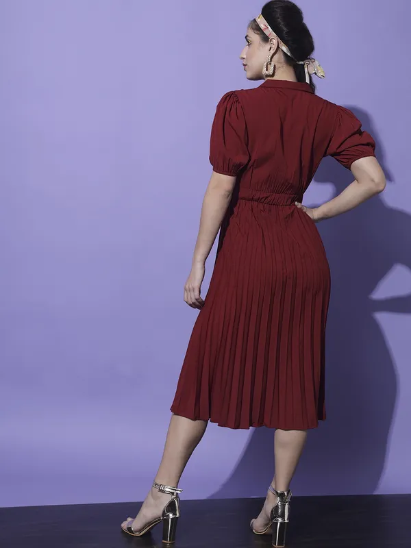Maroon_Crepe_Solid_dress