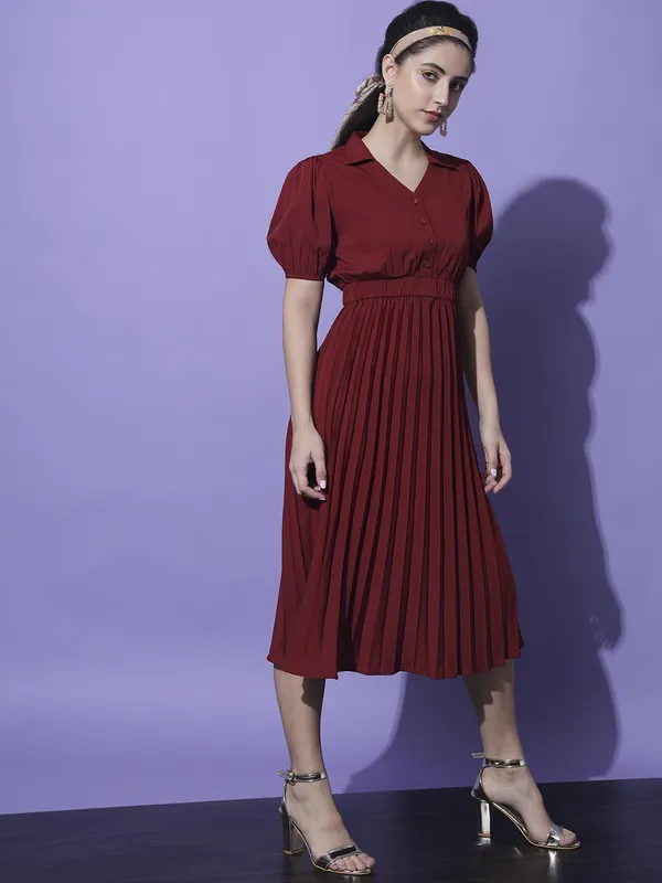 Maroon_Crepe_Solid_dress