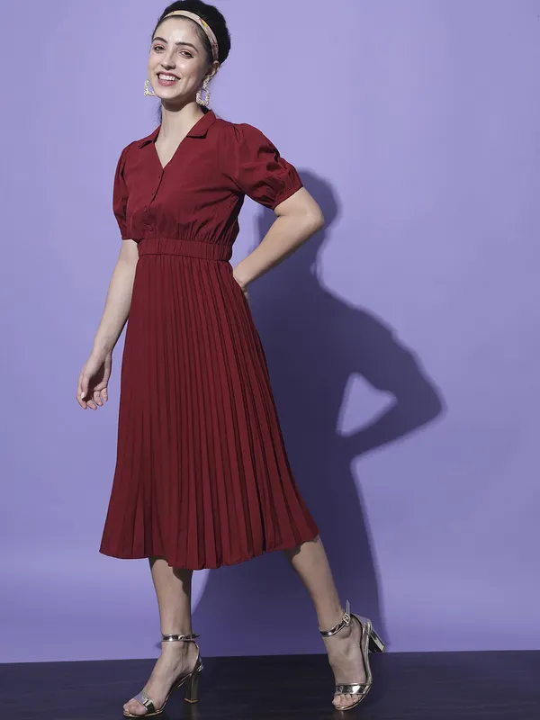 Maroon_Crepe_Solid_dress