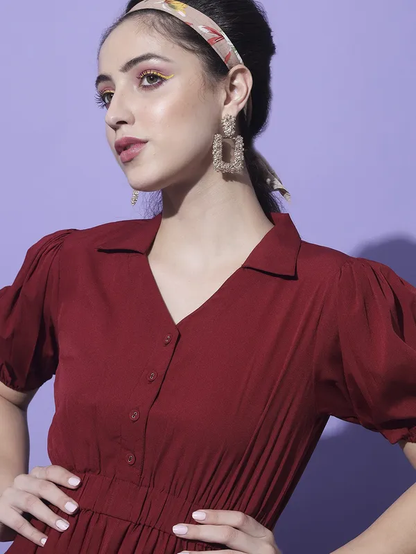 Maroon_Crepe_Solid_dress