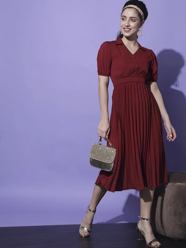 Maroon_Crepe_Solid_dress