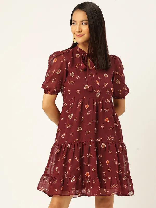 Maroon_Georgette_Printed_dress
