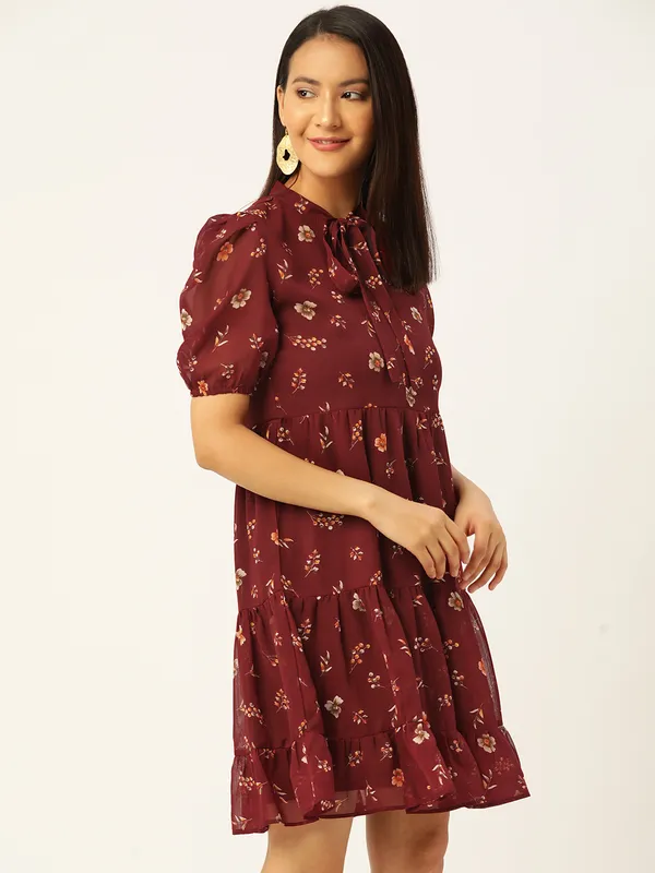 Maroon_Georgette_Printed_dress