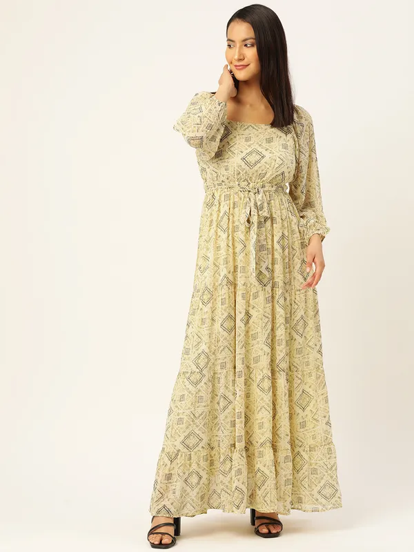 Yellow_Georgette_Geometric_Print_dress