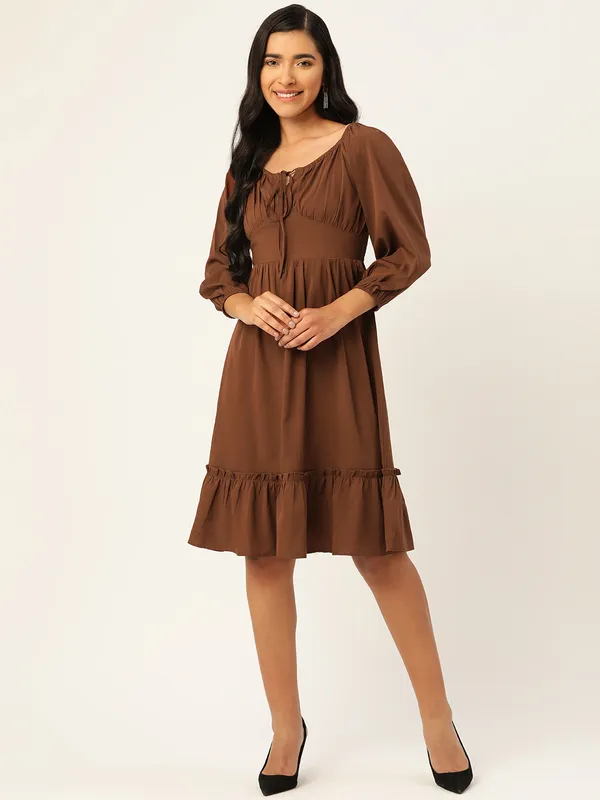Brown_Crepe_Solid_dress