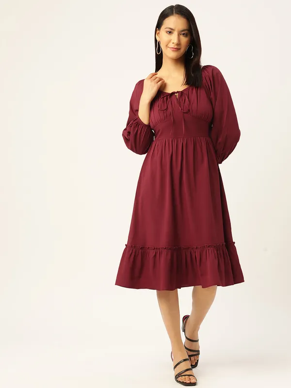 Maroon_Crepe_Solid_dress