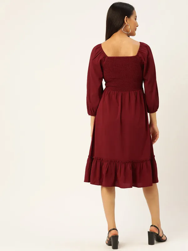 Maroon_Crepe_Solid_dress
