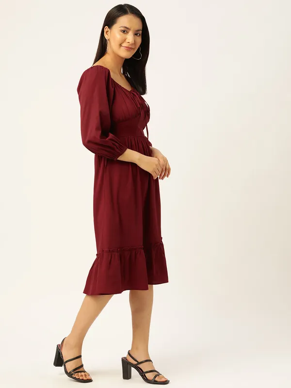 Maroon_Crepe_Solid_dress