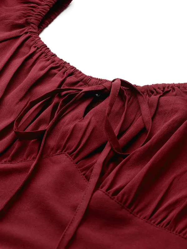 Maroon_Crepe_Solid_dress