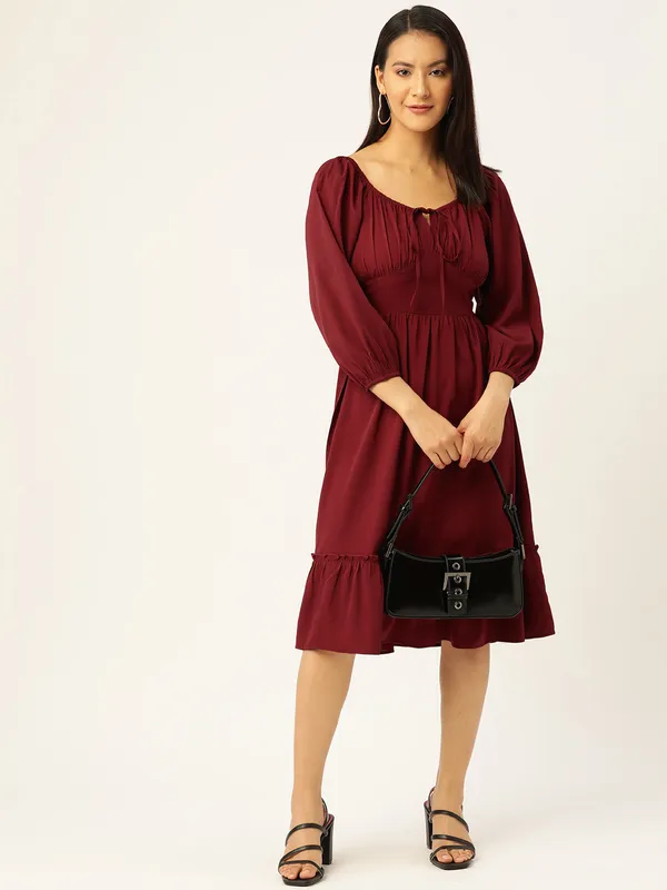 Maroon_Crepe_Solid_dress