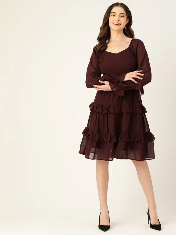 Brown_Georgette_Solid_dress