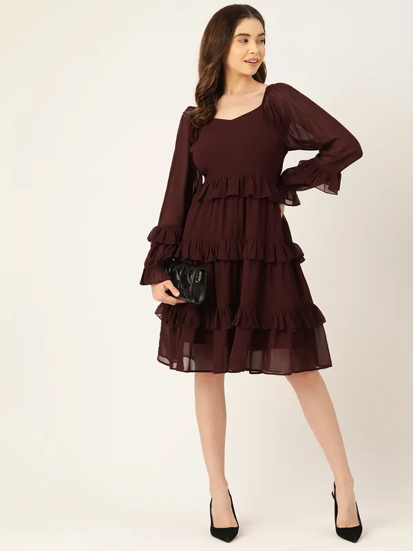 Brown_Georgette_Solid_dress