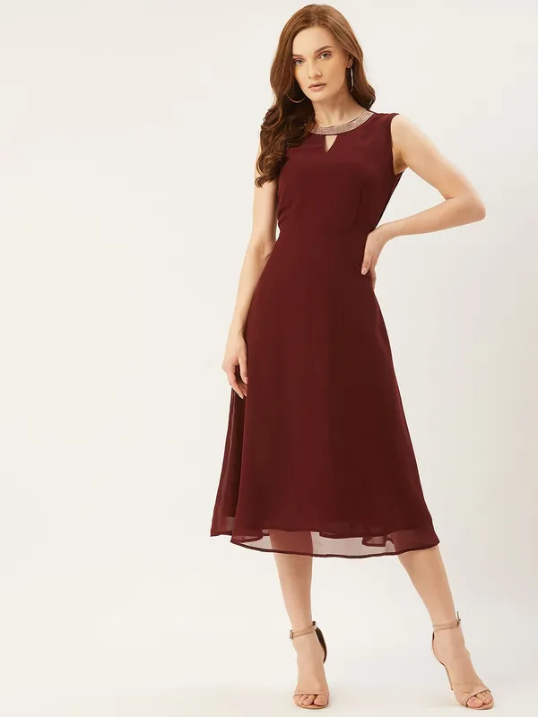 Maroon_Georgette_Solid_dress