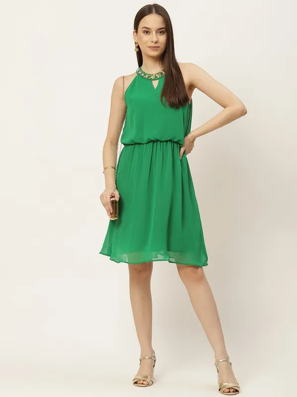 Green_Georgette_Solid_dress