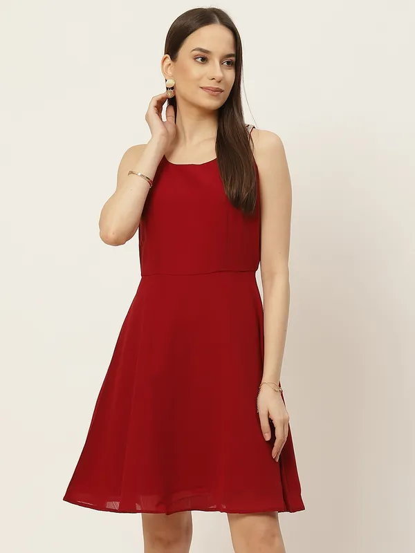 Maroon_Georgette_Solid_dress