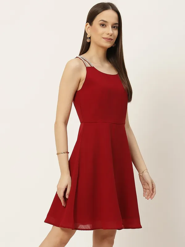 Maroon_Georgette_Solid_dress