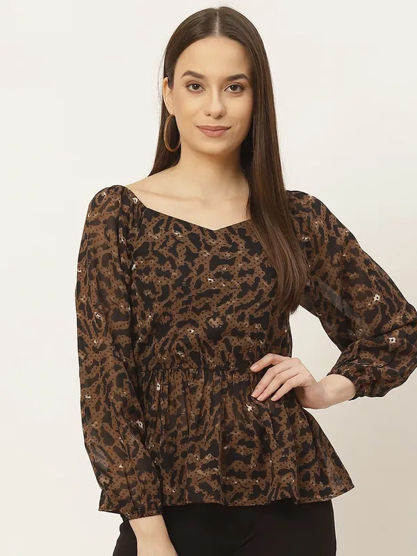 Brown_Georgette_Printed_top