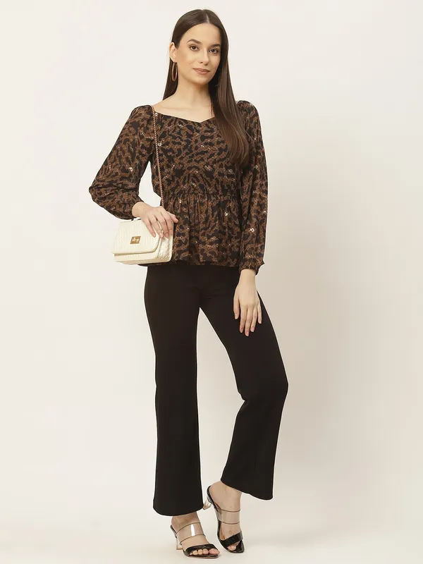 Brown_Georgette_Printed_top
