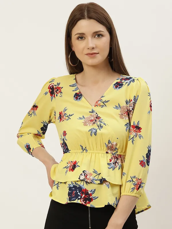 Yellow_Polyester_Floral_Print_top