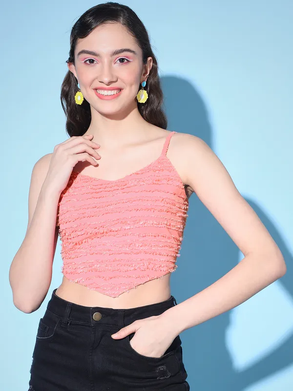 PINK_Georgette_Solid::Self_Design_top
