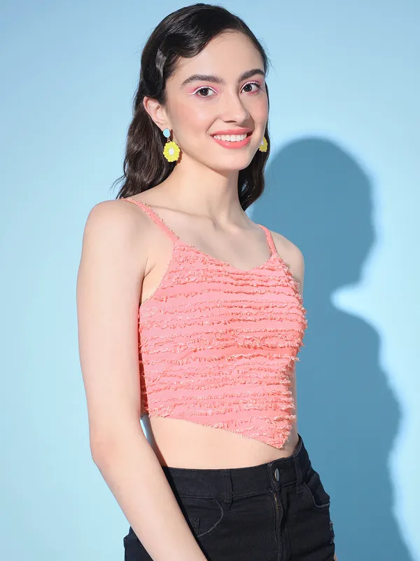 PINK_Georgette_Solid::Self_Design_top