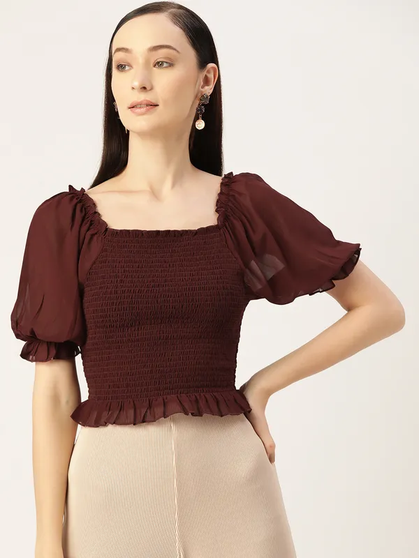 Maroon_Georgette_Solid_top