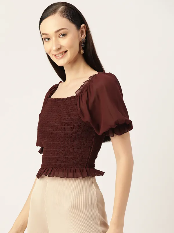 Maroon_Georgette_Solid_top