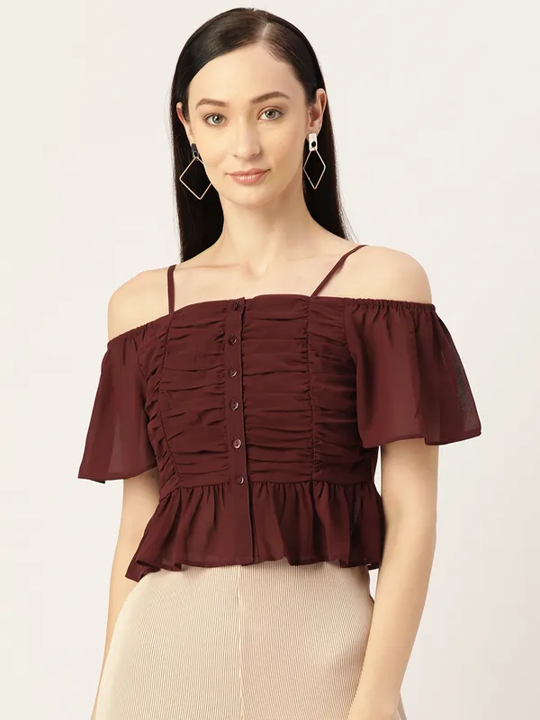 Maroon_Georgette_Solid_top