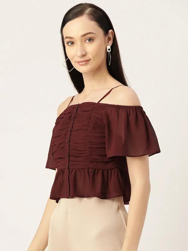Maroon_Georgette_Solid_top
