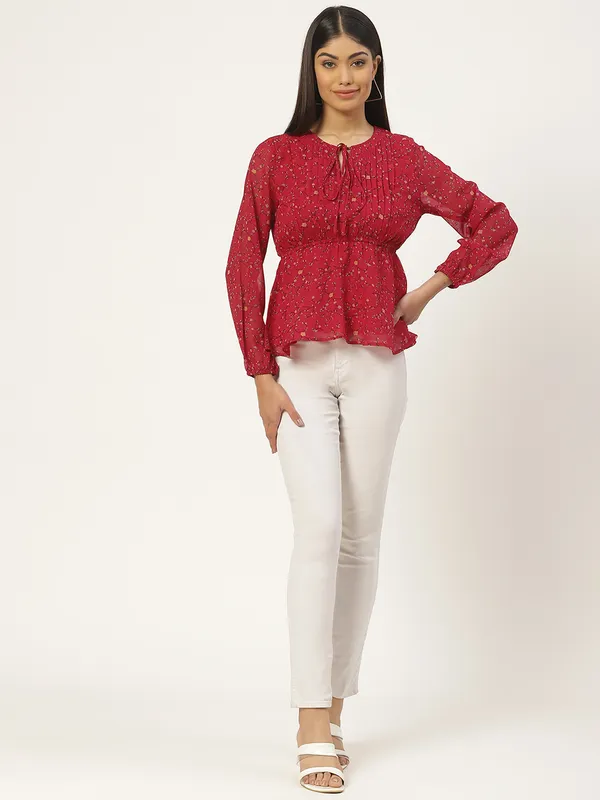 Red_Georgette_Printed_top