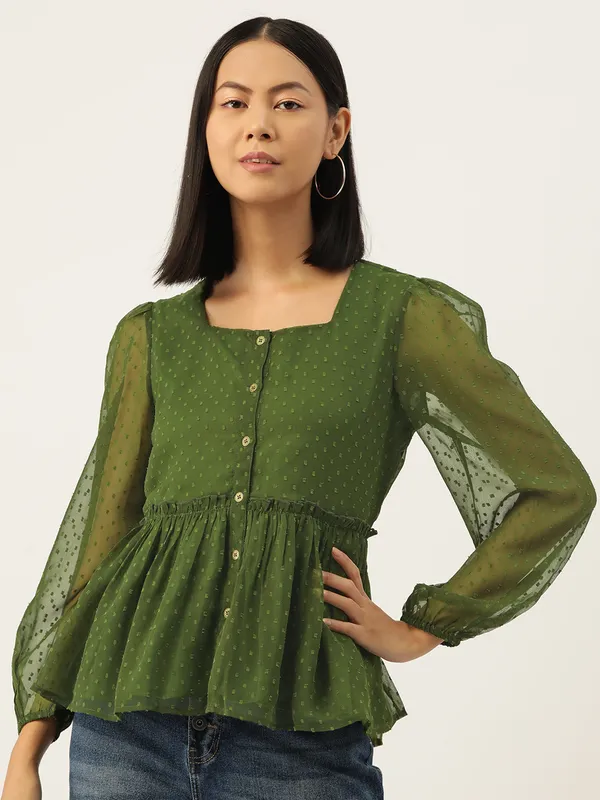Olive_Georgette_Self_Design_top