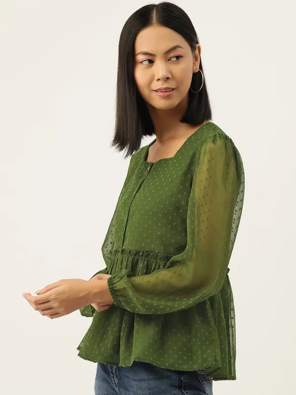 Olive_Georgette_Self_Design_top