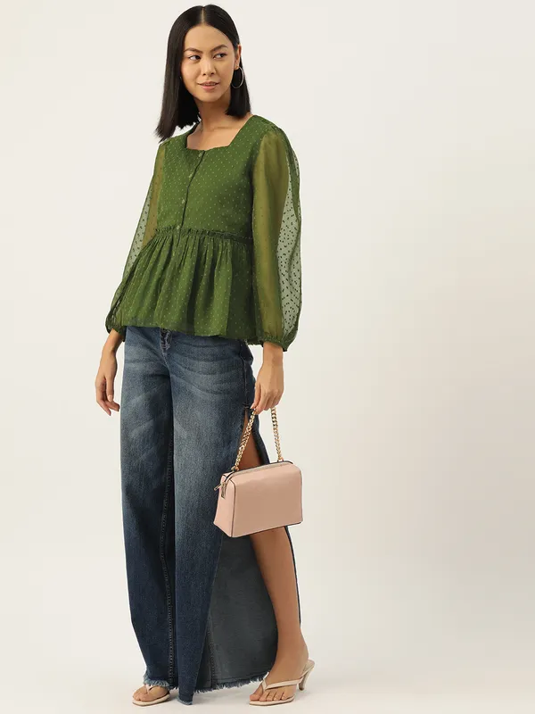 Olive_Georgette_Self_Design_top