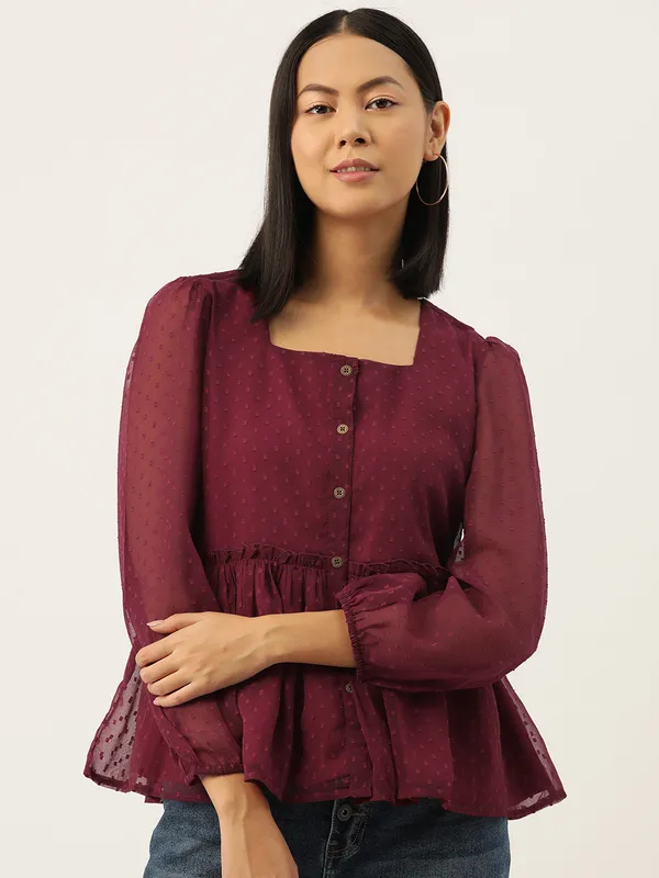 Maroon_Georgette_Self_Design_top