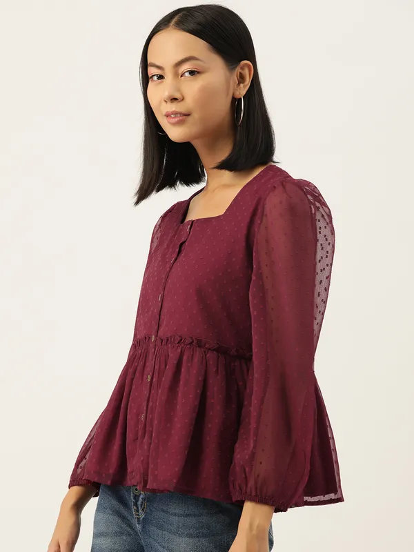 Maroon_Georgette_Self_Design_top